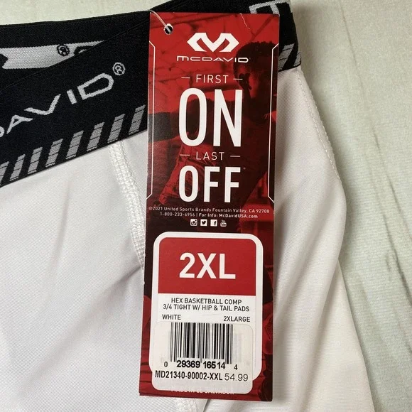 McDavid Compression Pants Mens 2XL XXL White HEX 3/4 Basketball Tailbone Padded - Picture 6 of 11